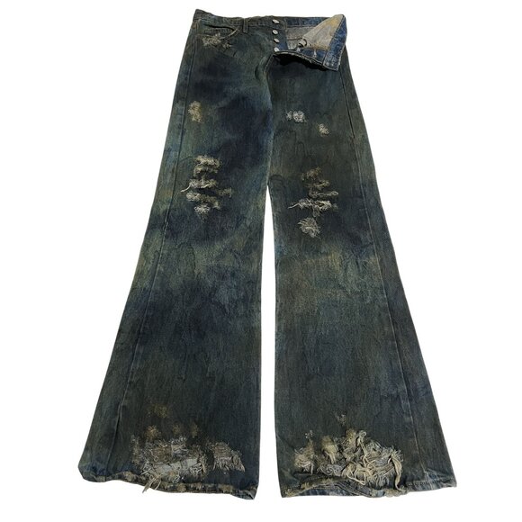 Alchemist Miami Distressed Wide Leg Jeans in Blue - Picture 1 of 5